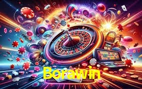 Una escena digital vívida inspirada en casino con Borawin mostrado prominentemente, luces brillantes, fichas, cartas y acentos dorados.