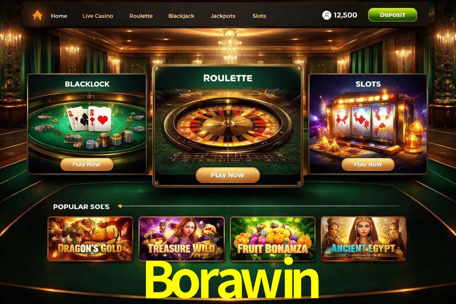Vista de la plataforma Borawin Casino mostrando categorías organizadas de juegos en línea